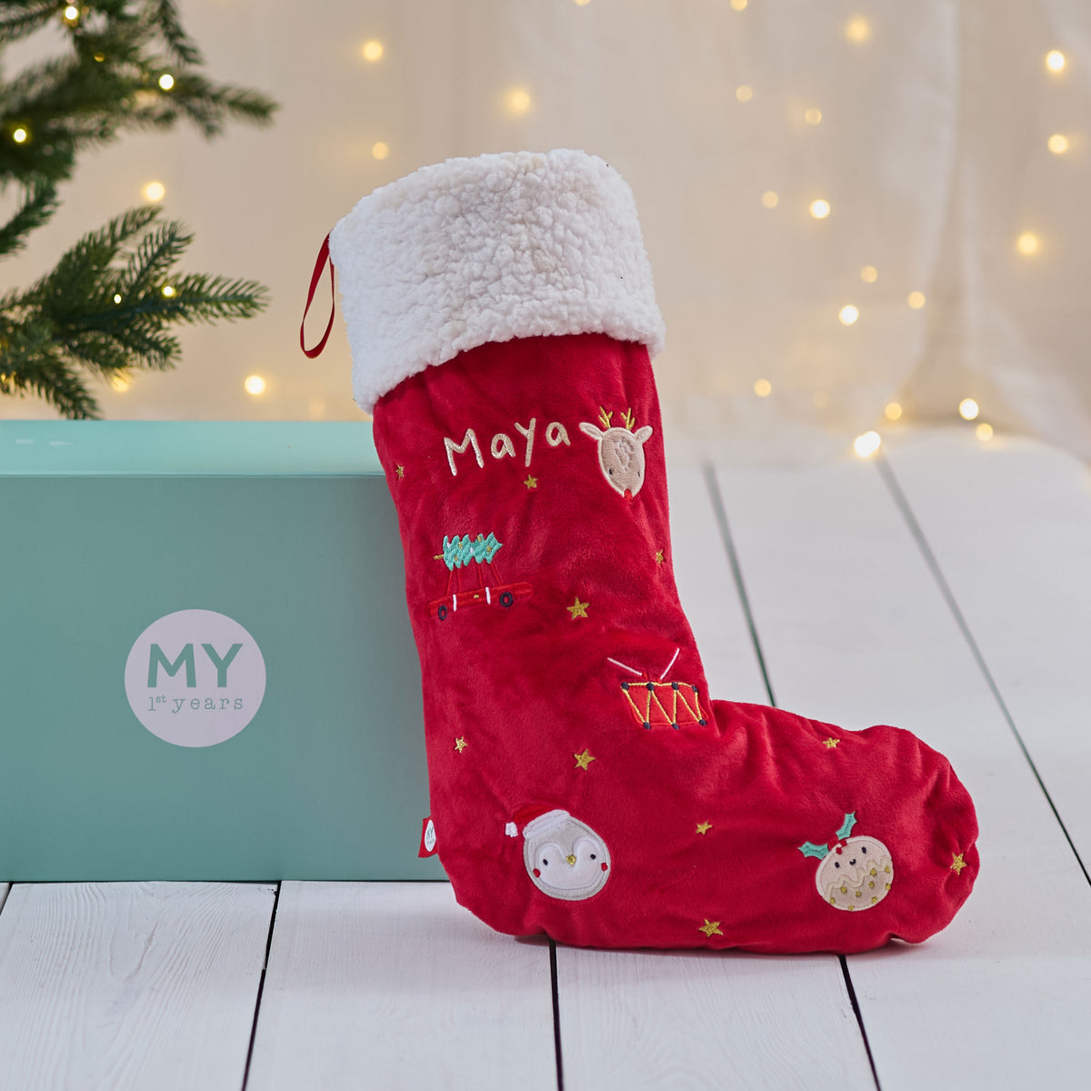 Personalised Red Embroidered Medium Christmas Stocking