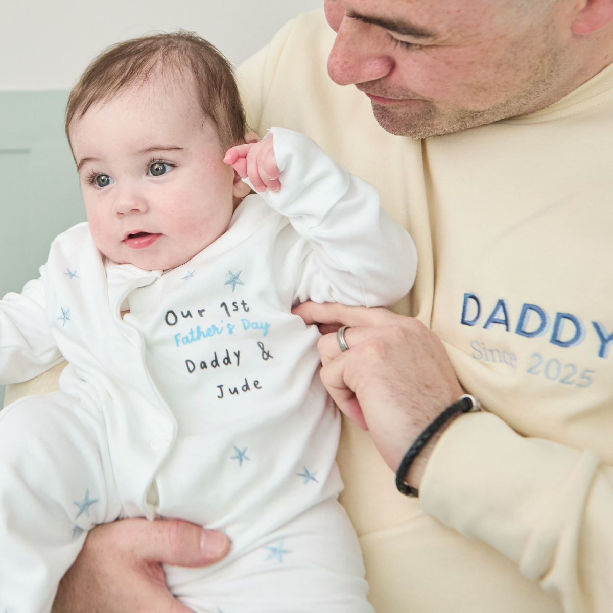 Personalised Our 1st Father's Day Blue Star Sleepsuit 