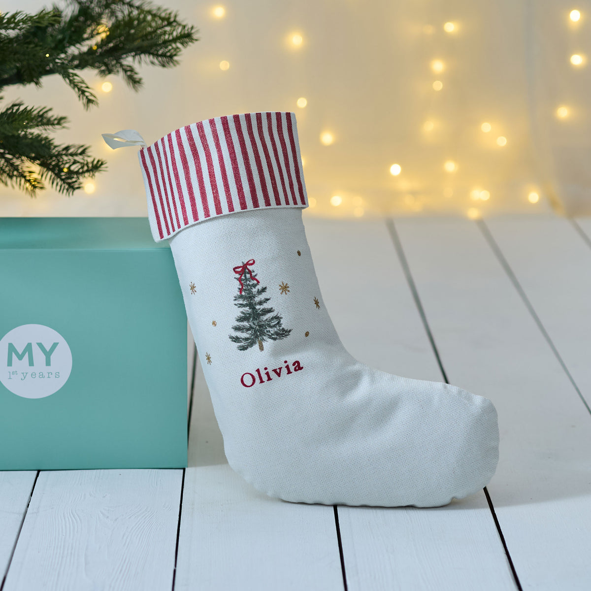 Personalised Red Stripe Christmas Tree Stocking