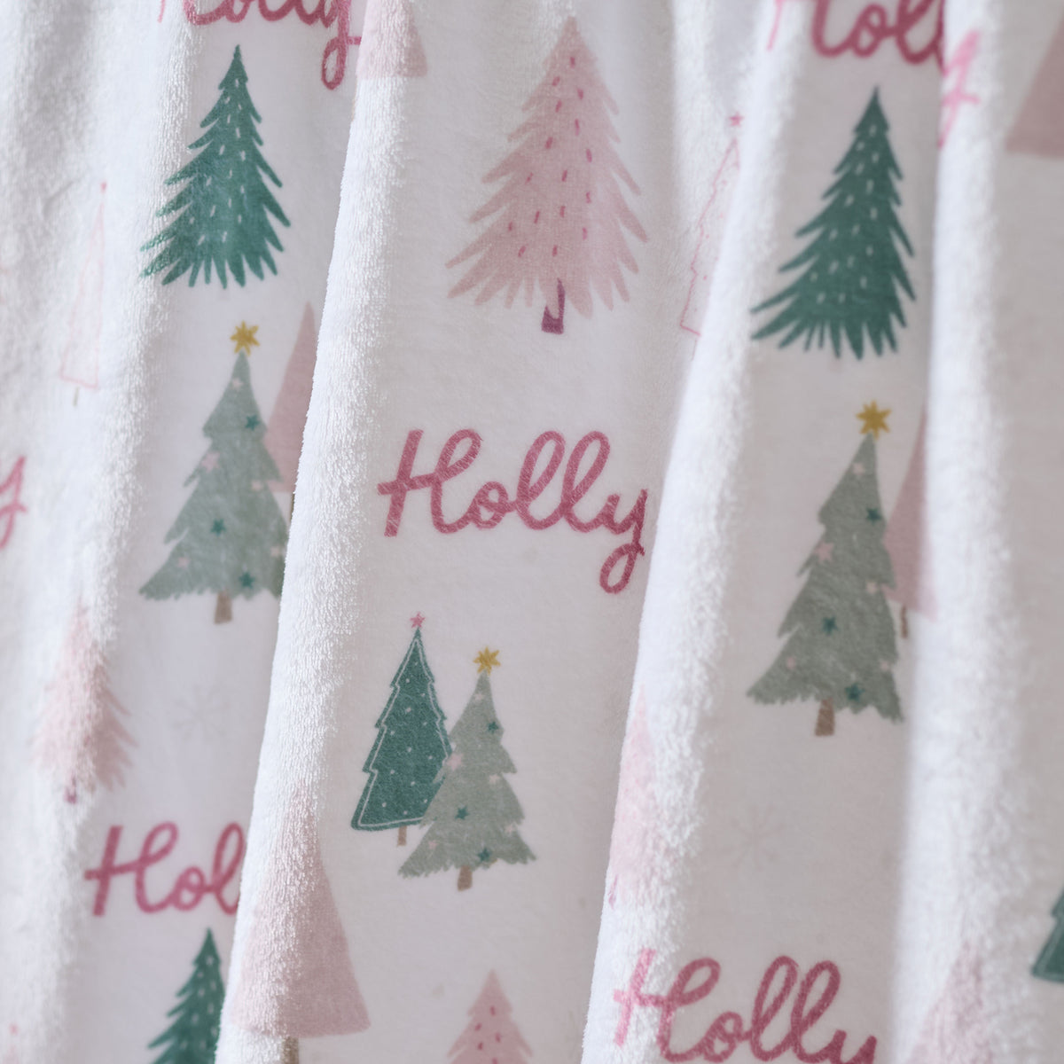 Personalised Pink & Green Christmas Tree Fleece Blanket
