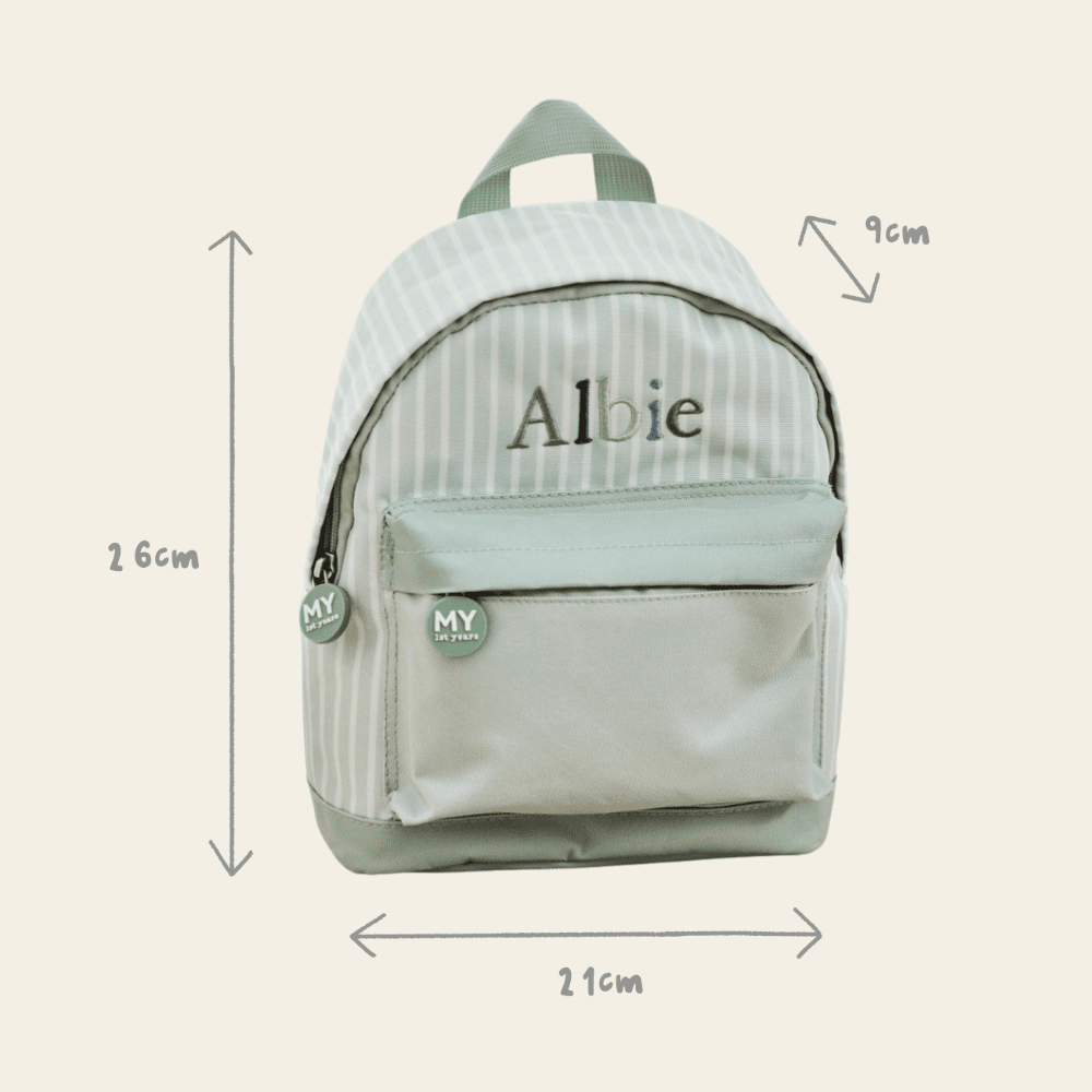 Personalised Sage Stripe Mini Backpack 