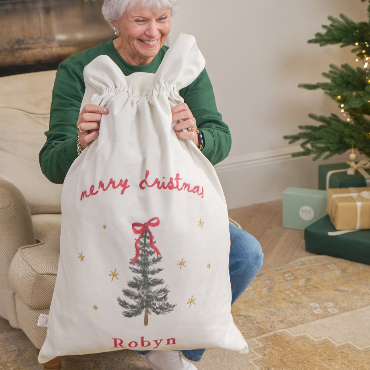 Personalised Cream Christmas Tree Sack