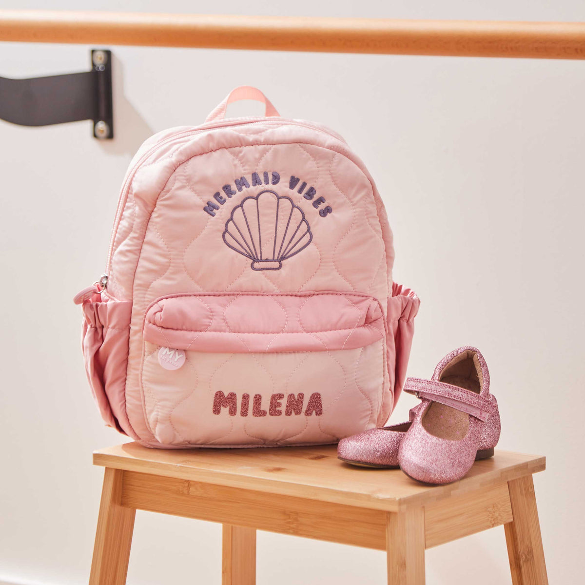My Kids Personalised Mermaid Quilted Medium Backpack