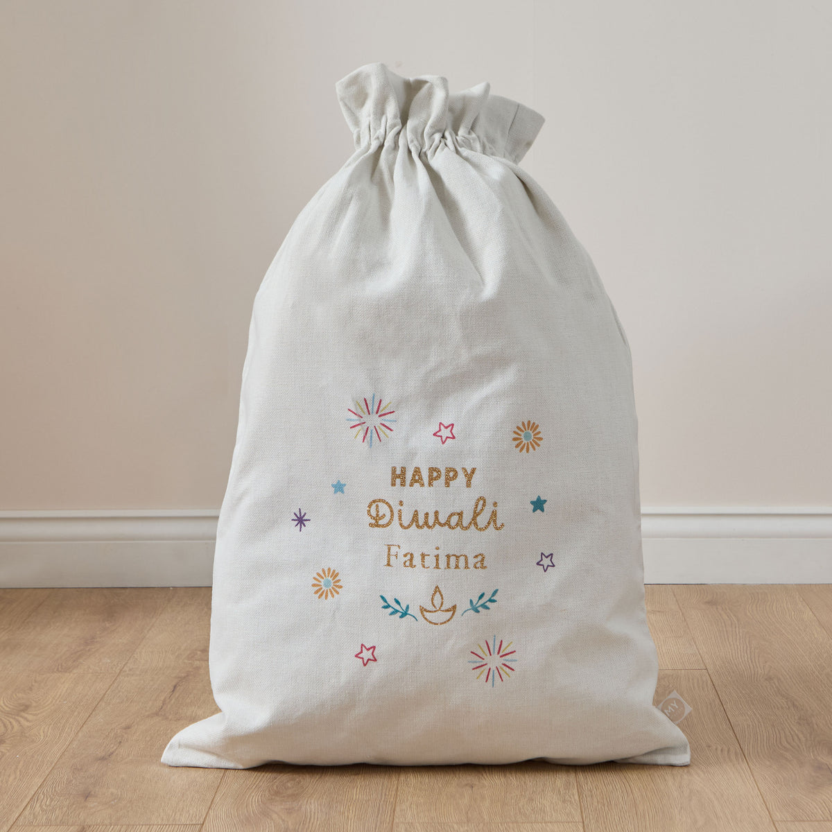 Personalised Cream Happy Diwali Gift Sack