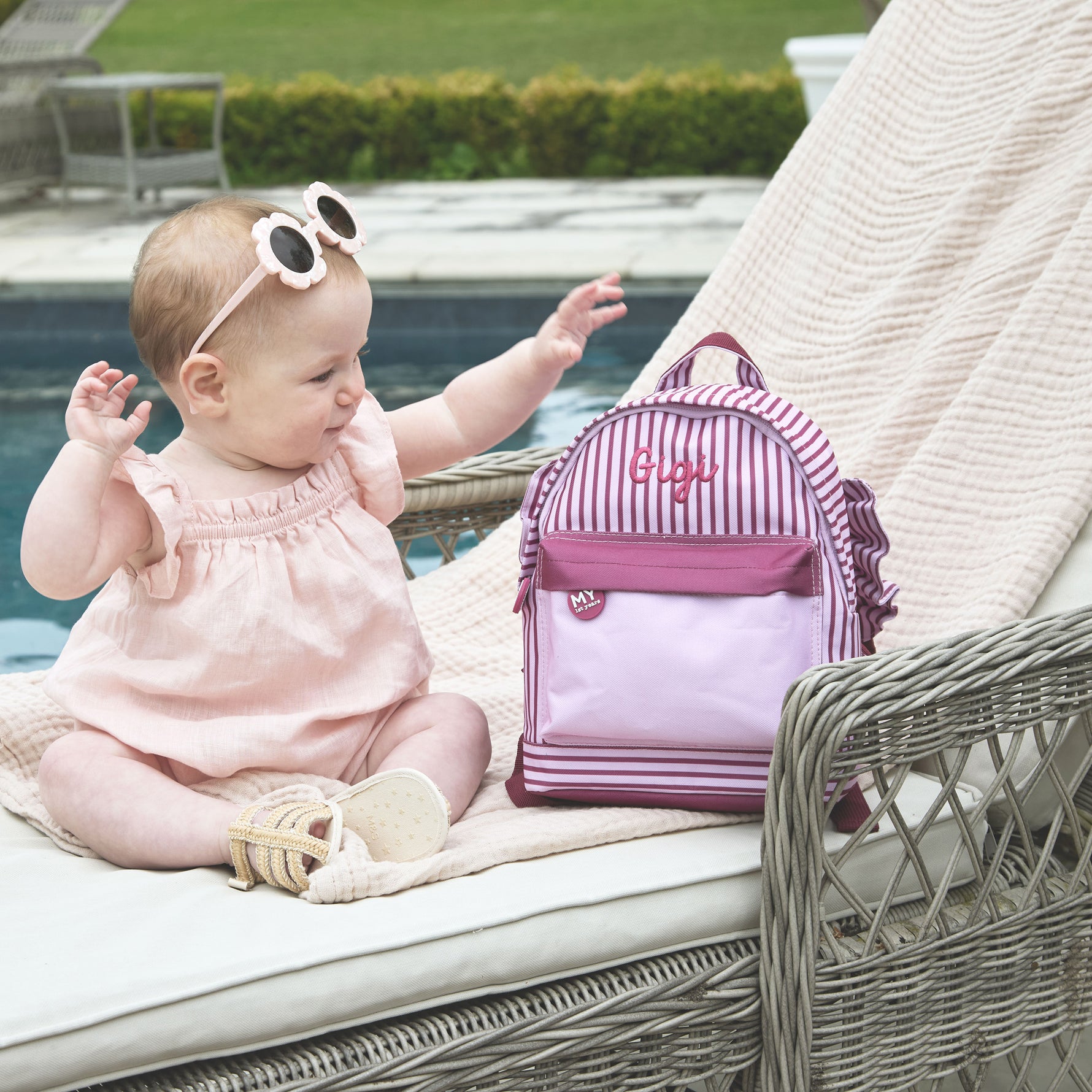Personalised Pink and Burgundy Stripe Classic Mini Backpack