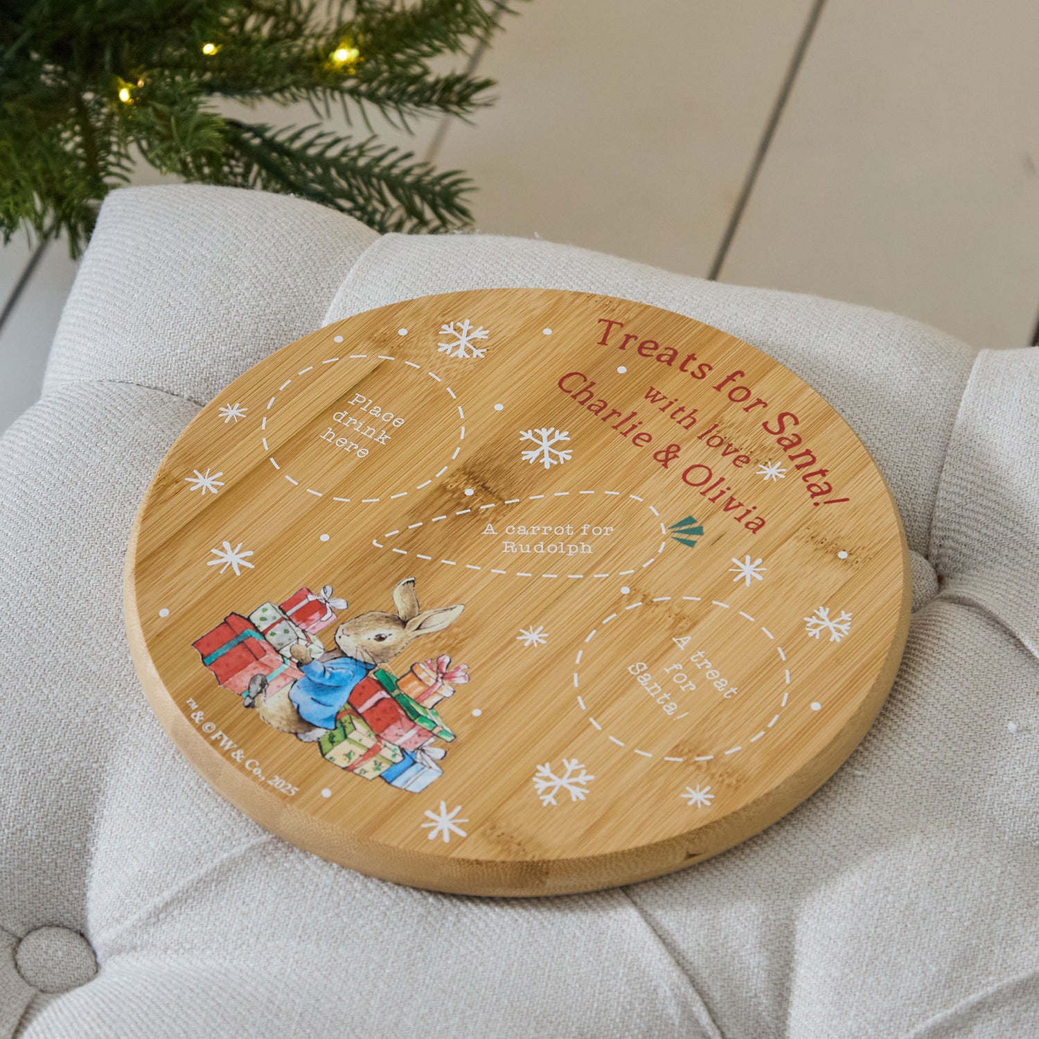 Personalised Peter Rabbit™ Round Christmas Bamboo Platter