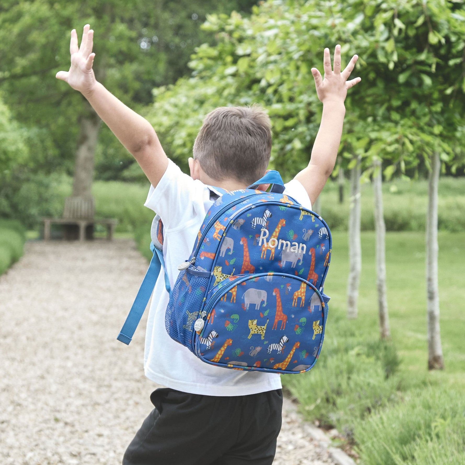 Personalised Navy Safari Print Medium Backpack