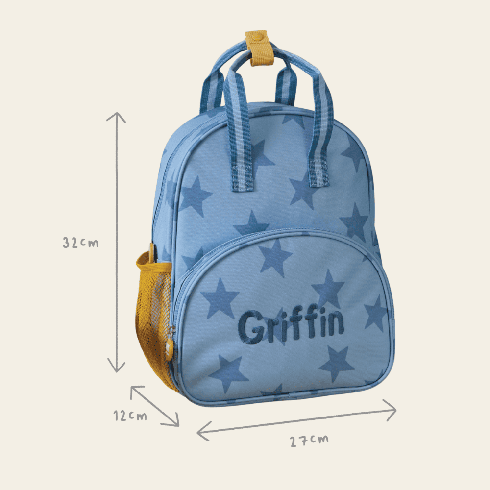 Personalised Blue Star Pocket Medium Backpack