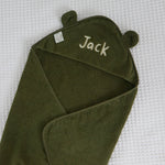 Personalised Spruce Green Curved Hooded Towel
