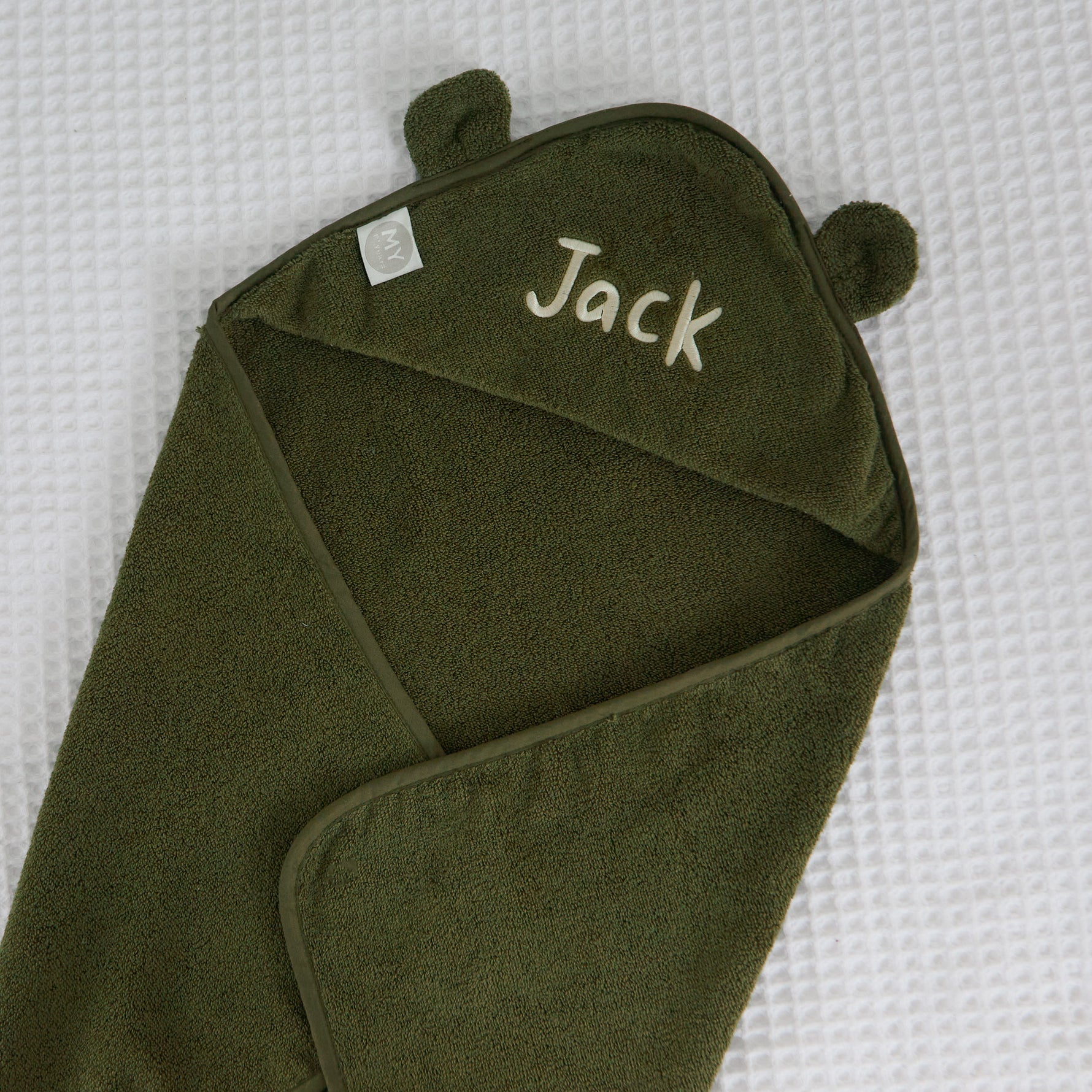 Personalised Spruce Green Curved Hooded Towel