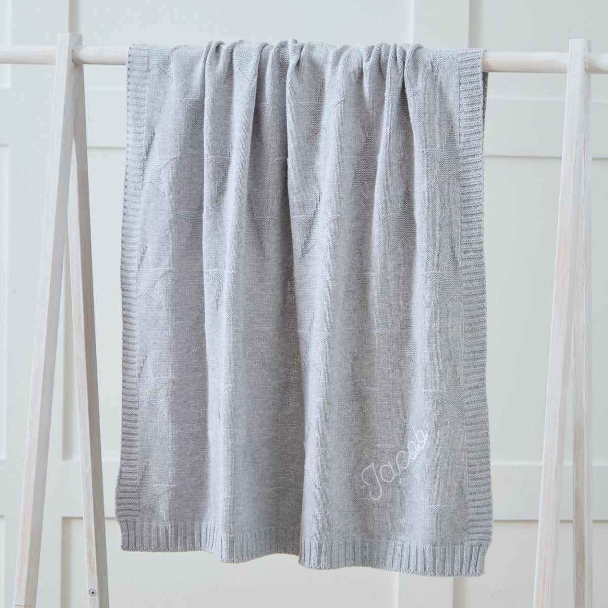 Personalized Grey Star Jacquard Baby Blanket