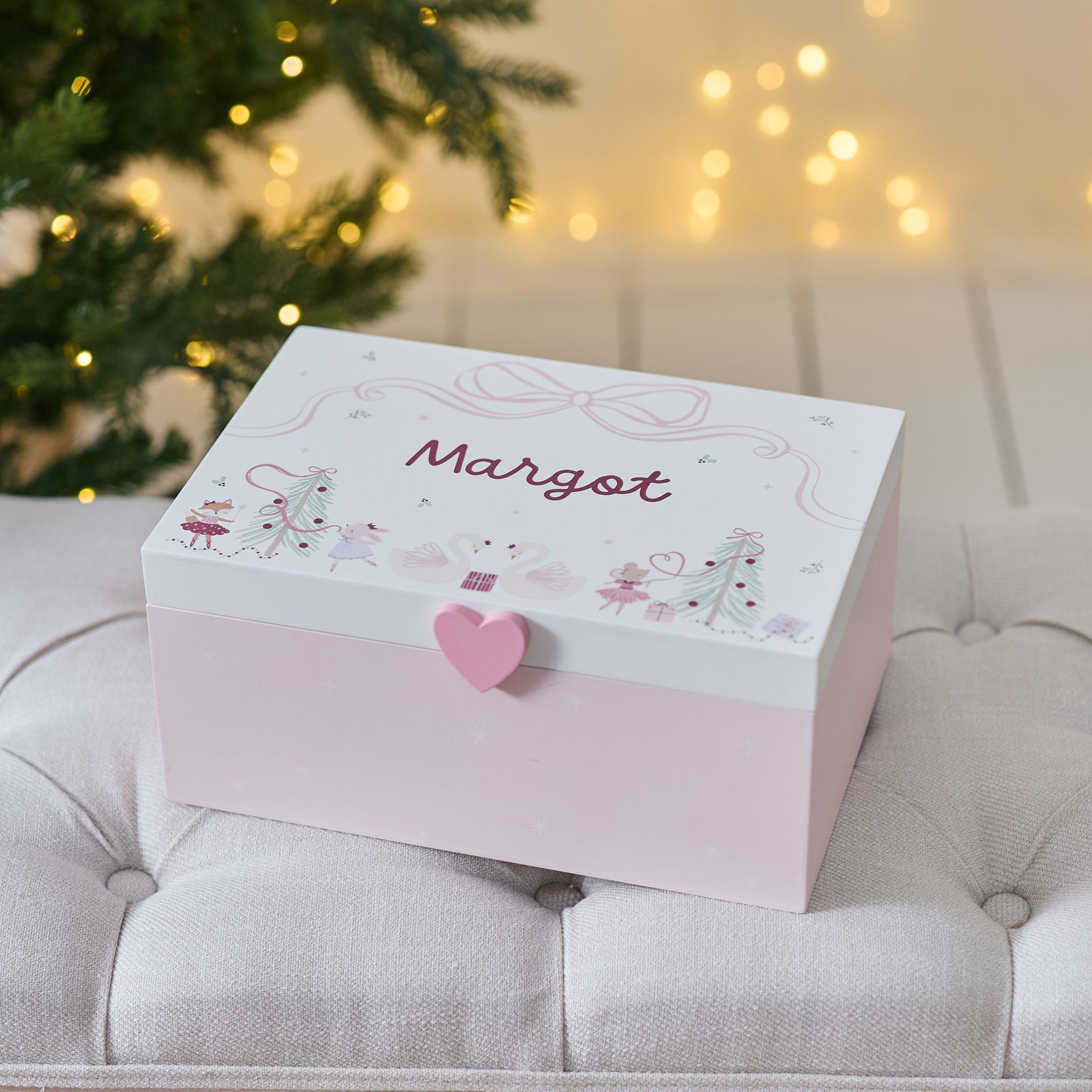 Personalised Pink Mouse Ballerina Wooden Keepsake Box FSC®