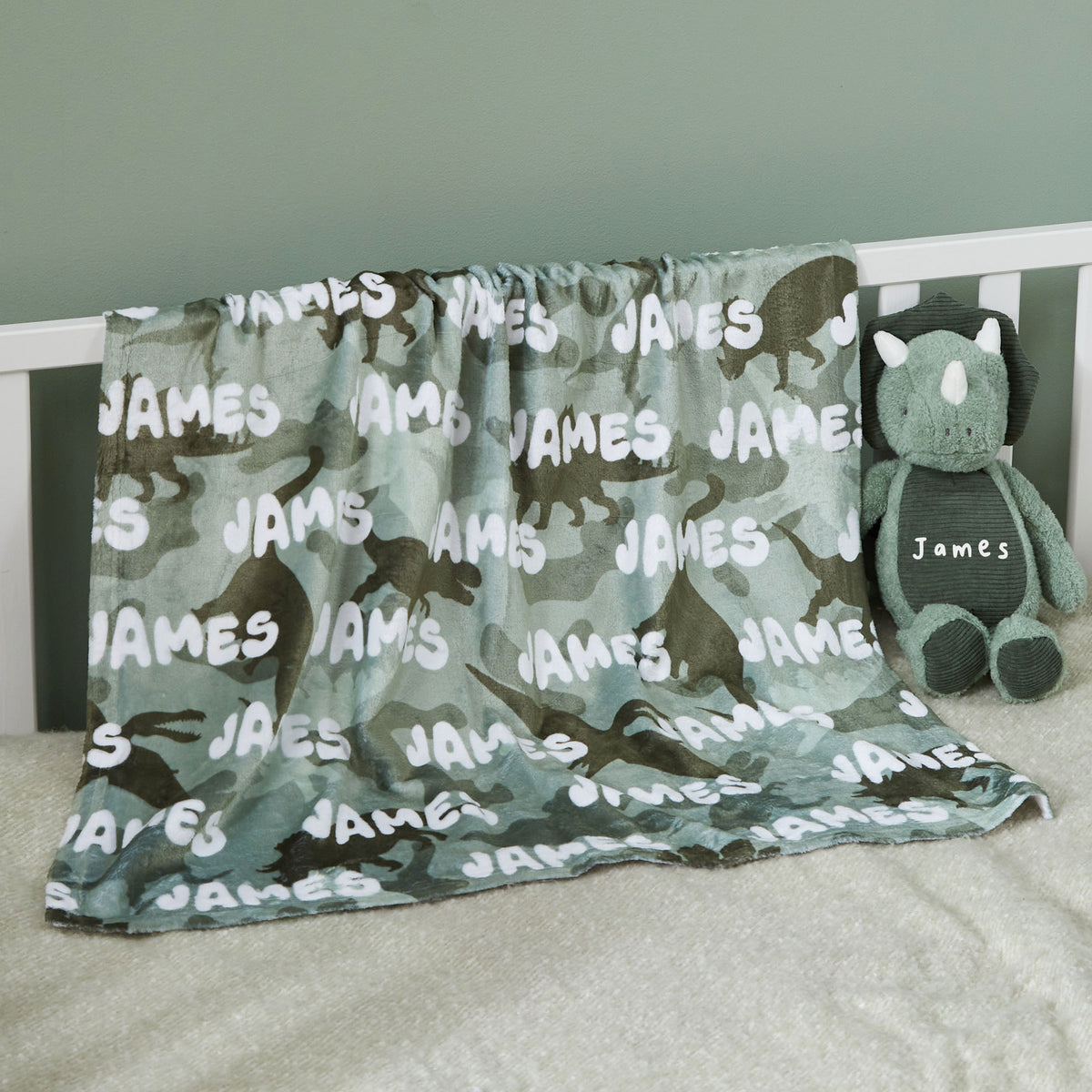 Personalized Dino Camo Print Name Fleece Blanket