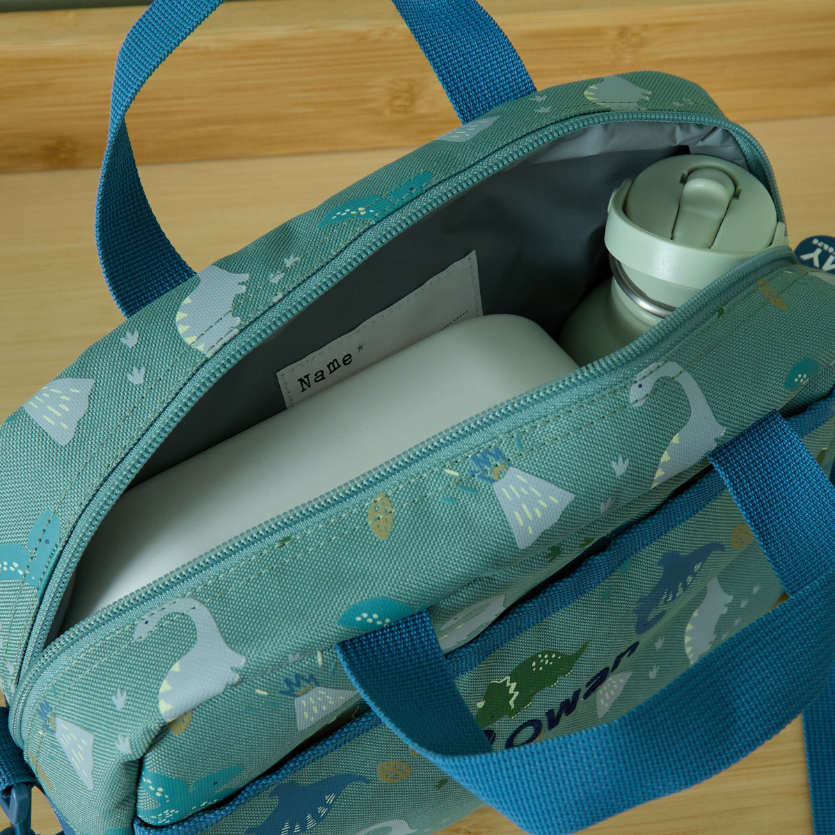 Personalised Khaki Dino Boxy Lunchbag