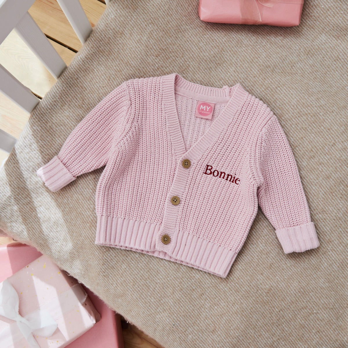 Personalised Santa Baby Pink Cardigan