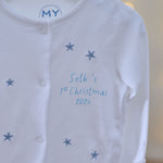Personalised My 1st Christmas 2026 Blue Star Sleepsuit