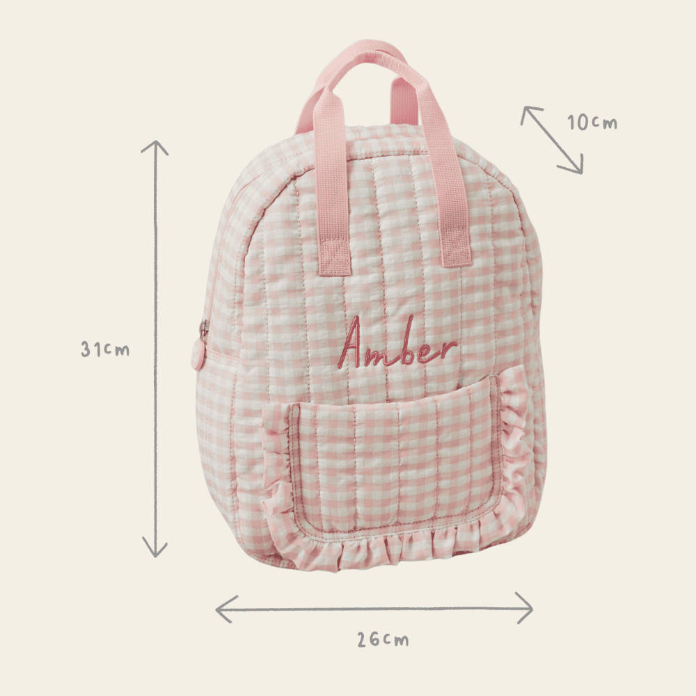 Personalised Pink Gingham Kids Backpack