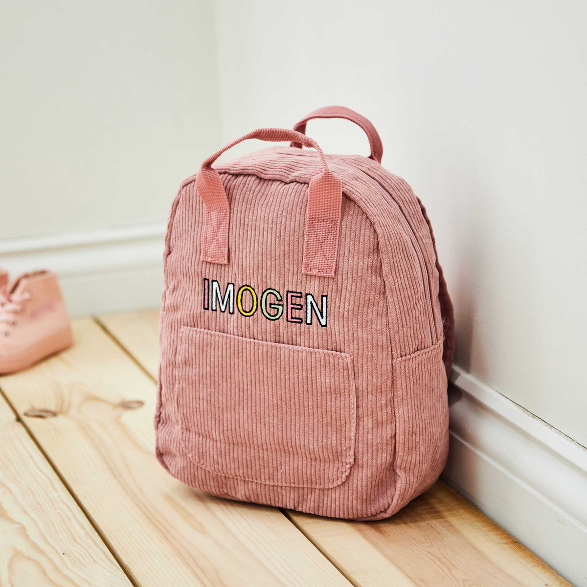 Personalised Pink Letter Patch Cord Mini Backpack