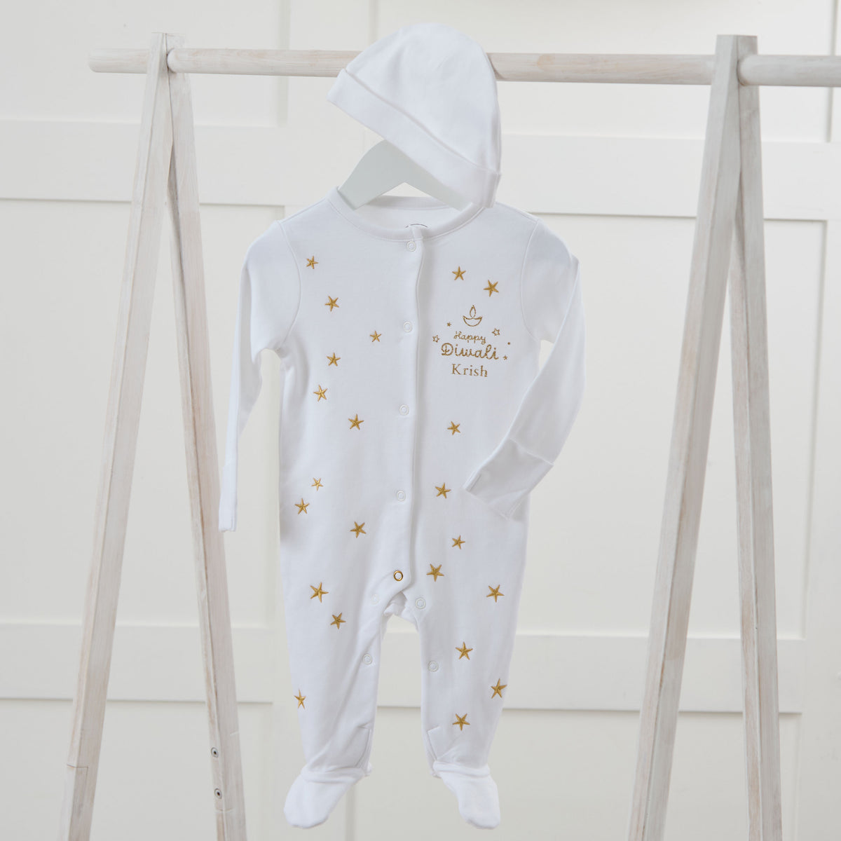 Personalised Diwali Gold Star Sleepsuit