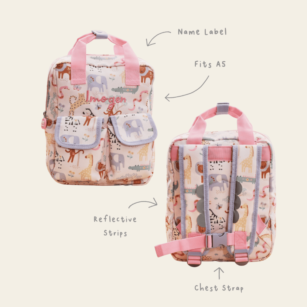 Personalised Pink Floral Safari Grab Handle Mini Backpack 