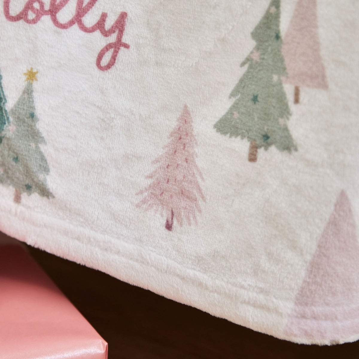 Personalised Pink & Green Christmas Tree Fleece Blanket