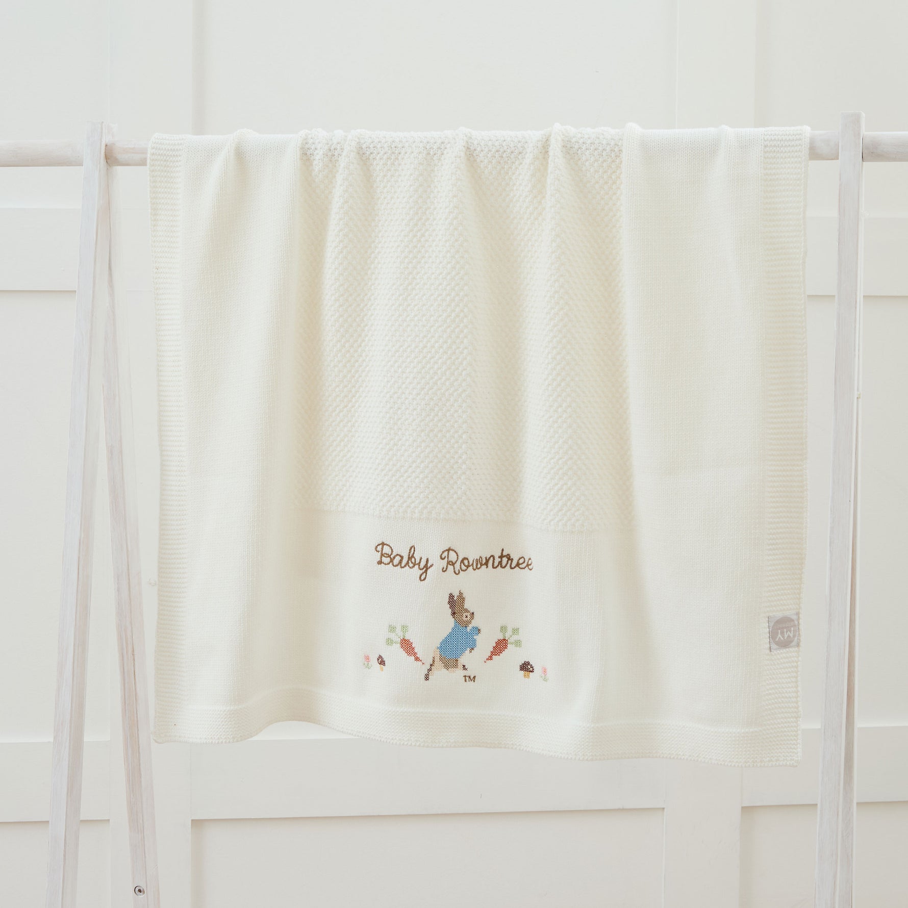 Personalised Peter Rabbit™ Cross Stitch Ivory Shawl