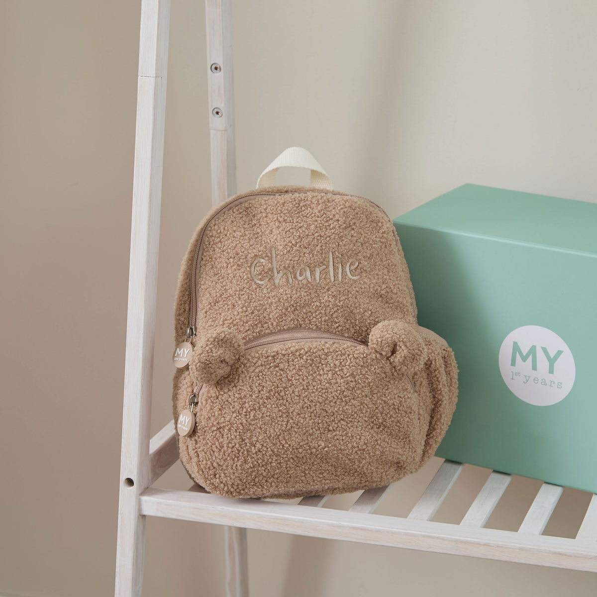 Personalised Caramel Borg Bear Ear Backpack