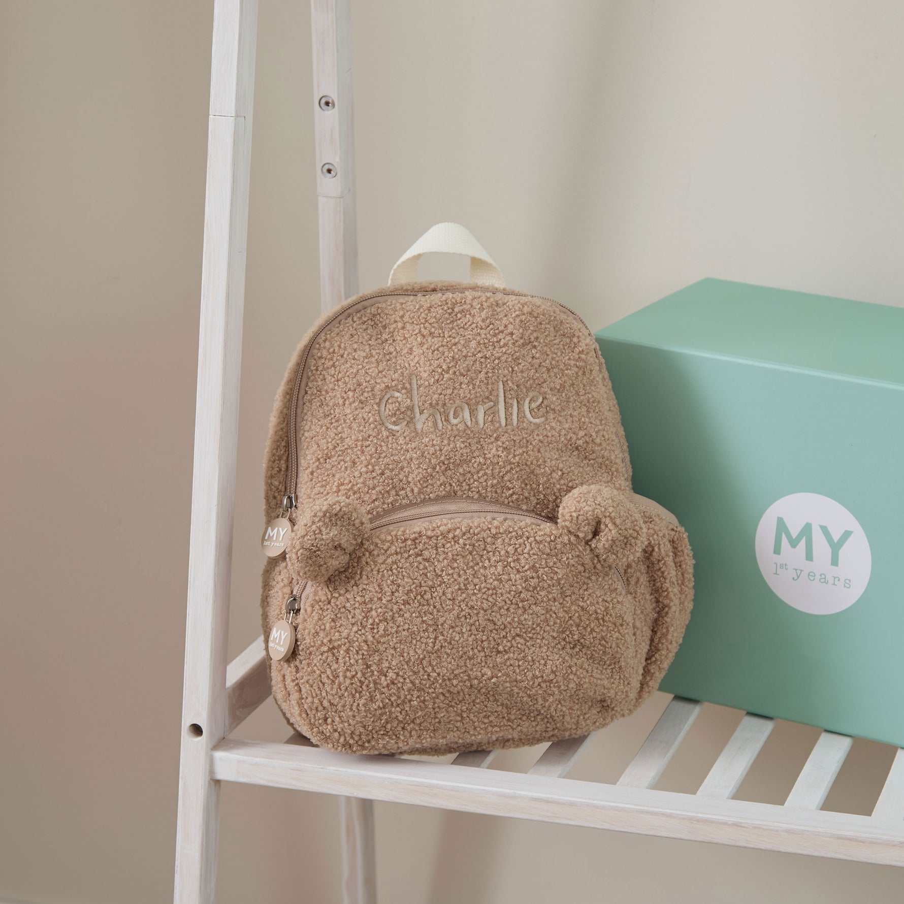 Personalised Caramel Borg Bear Ear Backpack