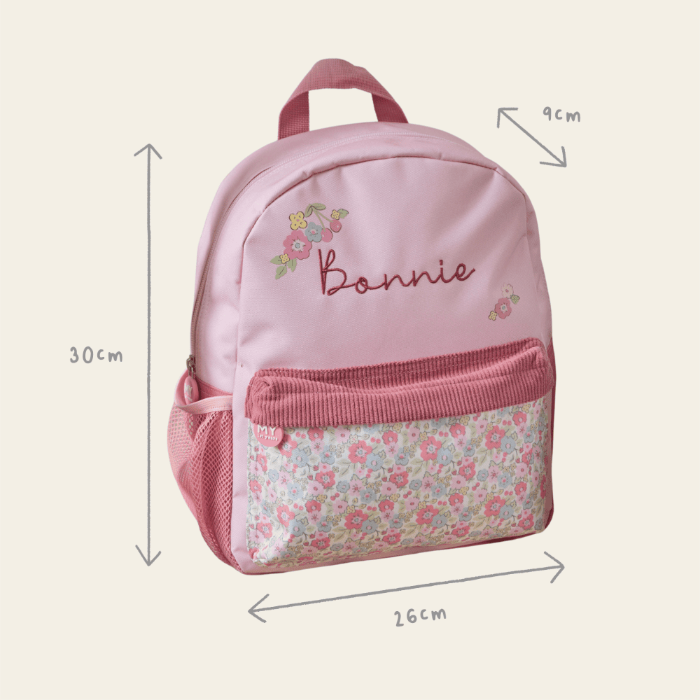 Personalised Cottage Ditsy Print Pocket Medium Backpack