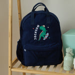 Personalised Green Dino Large Navy Cord Backpack