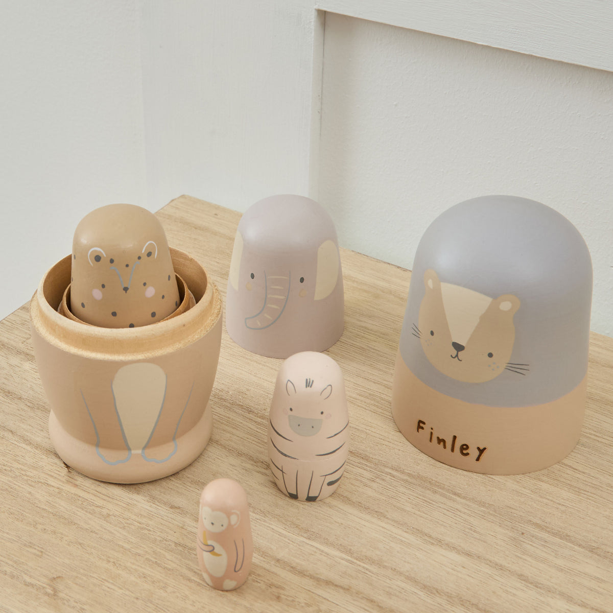 Personalised Neutral Safari Nesting Dolls