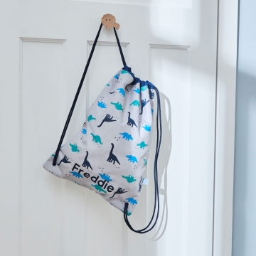 Personalised Grey Dinosaur Print Drawstring Bag