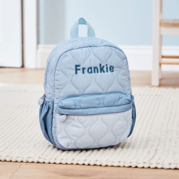 Personalised Blue Quilted Medium Backpack