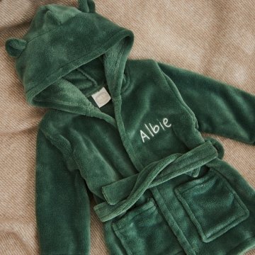 Personalised Forest Green Fleece Robe With Ears