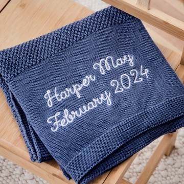 Personalised Mid Blue Knitted Shawl 