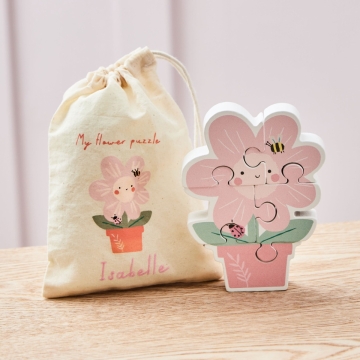 Personalised Flower Wooden Puzzle with Drawstring Bag FSC®