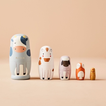 Personalised Just Bee Kids Farm Animal Wooden Nesting Dolls FSC®