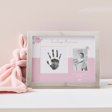 Personalized Pink New Baby Handprint Photo Frame