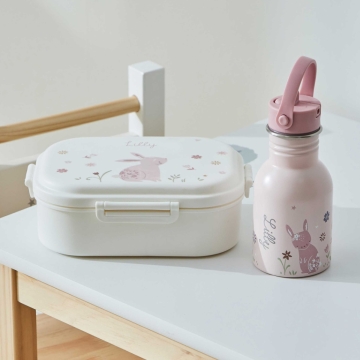 Personalised Pink Bunny Lunch Box and Water Bottle Set