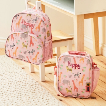 Personalised Pink Safari Backpack & Lunch Bag Set