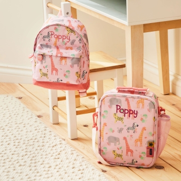 Personalised Pink Safari Backpack & Lunch Bag Set