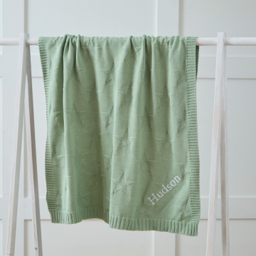 Personalised Sage Green Star Jacquard Blanket