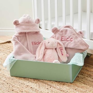 Personalised Pink Splash, Snuggle & Cuddle Gift Set