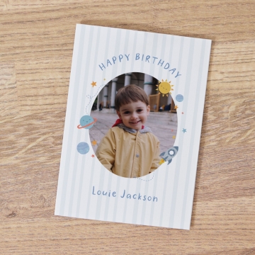 Personalised Space & Rocket Birthday Photo Card