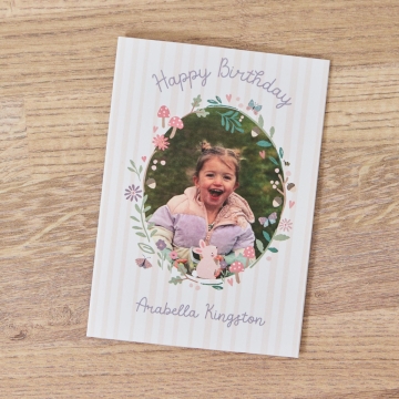 Personalised Pink Stripe Happy Birthday Photo Card