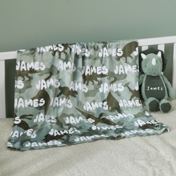Personalised Dino Camo Print Name Fleece Blanket