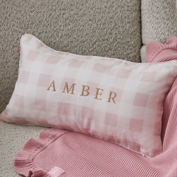 Personalised Pink Gingham Linen Cushion