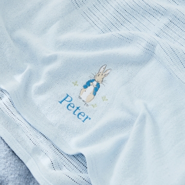Personalised Peter Rabbit™ Embroidered Blue Cellular Baby Blanket