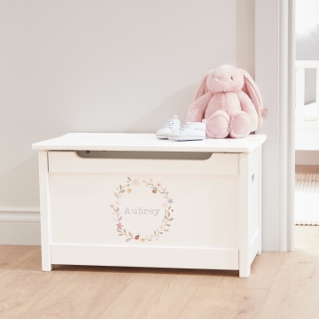 Personalised White Floral Wreath Toy Box FSC®