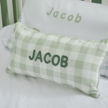 Personalised Sage Checkered Linen Cushion